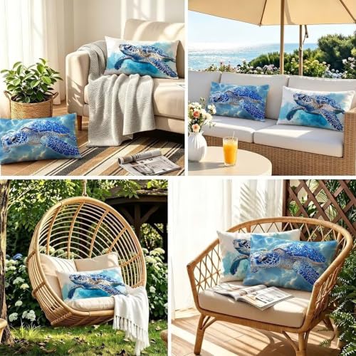 Coussin exterieur rectangulaire 50x80 bleu imperméable lot de 2 - 7