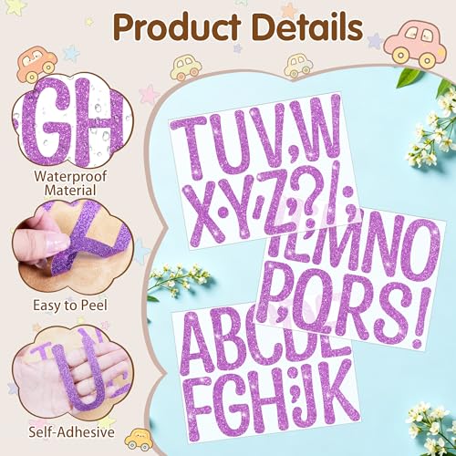 Image of Glitter Letter Stickers, 4 Inch Large Letters for Poster Board (Purple) | 160 PCS,Self-Adhesive,Vinyl Alphabet Stickers,Bulletin Board Letters for Classroom,Party,DIY Crafts,Home,Office,Mailbox Decor
