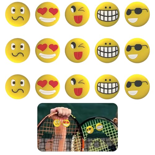 ZQTSANKESL 15pcs Tennis Racket Vibration Dampener, Soft Silicone Tennis Racket Shock Absorber, Cute Pattern, Protecting Your Wrist and reducing Tennis Impact (Yellow Emoji Pattern)