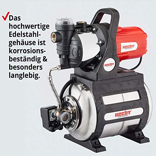 HECHT Edelstahl Hauswasserwerk INOX, Wasserpumpe, 1100 Watt, 8 m selbstansaugend, 4,5 bar...