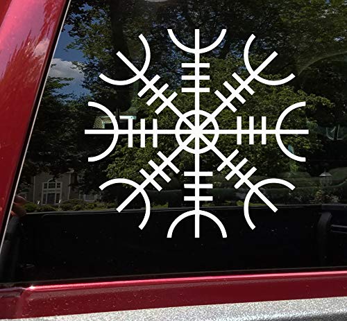Minglewood Trading White - Helm of Awe Vinyl Decal V3 - Norse Mythology - Helm of Terror Viking Symbol - Die Cut Sticker - 5w x 5h inches
