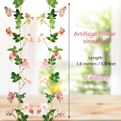 duoyif Gardenia Fake Flowers Spring Summer Flower Garland Fake Ivy Flowers Garland Artificial Gardenia Flowers for Weddings Arch Parties Gardens Room Deco 1.8 m 2 Pieces (Light Pink) - Image 2