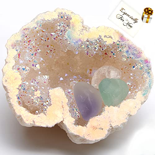 Reviews y listado de Revestimiento de Piedra Natural más recomendados. 23 Yougoals - Cristales de cuarzo con geoda natural, cuarzo con revestimiento de titanio arcoíris, cristales naturales y piedras curativas, 1 unidad de cuarzo de ángel