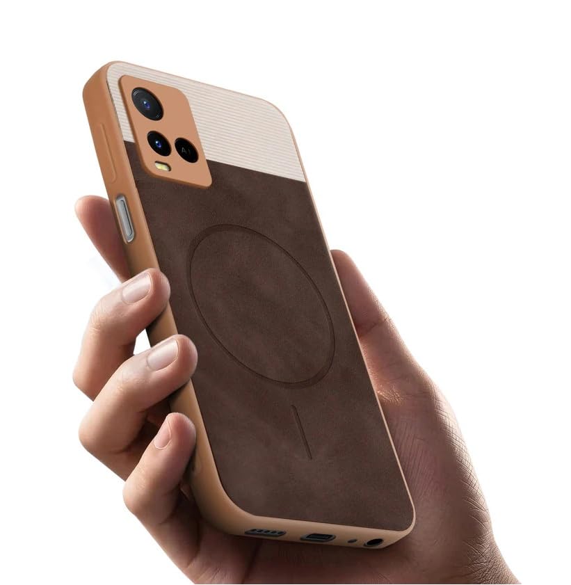 Image of Bintage CASE Mac Safe Design Hard Light Weight Back Case | Soft Border Camera Protect | Dual PU Leather Finish Back Cover Compatible for Vivo Y21G / Y21s / Vivo Y33s - White & Cherry Brown