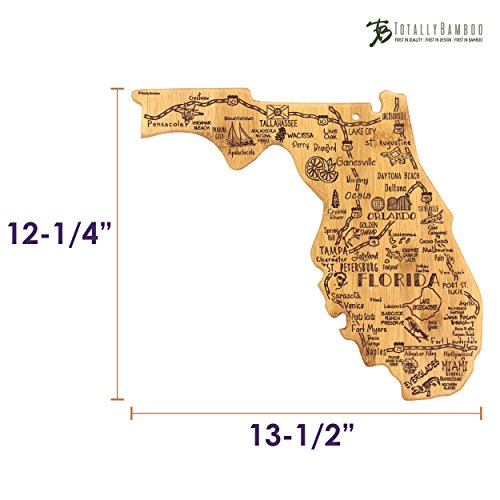 Totally Bamboo Destination Florida State Shaped Cutting Board, Charcuterie and Cheese Serving Board – Florida Gift for Home Décor or Everyday Kitchen Use