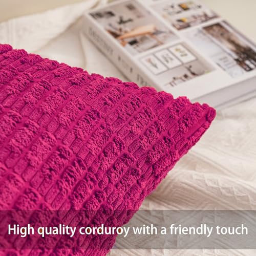 Image of Pack of 2 Corduroy Decorative Throw Pillow Covers 22x22 Inch, Rose Red | Fall Soft Striped Pillow Covers Modern Farmhouse Home Decor Christmas Throw Pillow Covers for Sofa Living Room Couch Bed