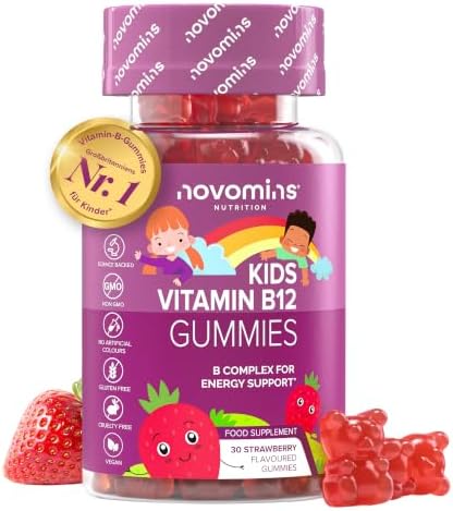 Vitamin B12 Kinder | 30 Gummibärchen | B1, B2, B6, Biotin, C | Novomins | Vitamin B Komplex Hochdosiert | Vegan & Glutenfrei | Alternative zu Vitamin B12 Tropfen & Tabletten