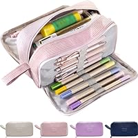 Nokwocy Astuccio grande capacità a 3 scomparti – Semplice organizer per adulti multifunzionale per cancelleria, Colore: rosa., Semplicità