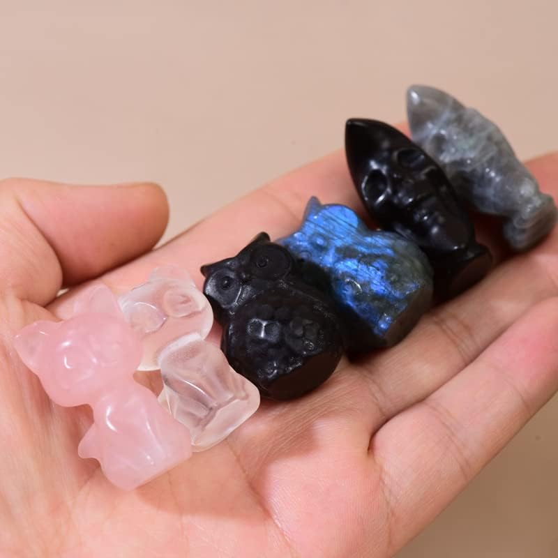 Miniatura 7 de Estatua de cristal de búho de obsidiana natural tallada a mano, escultura de gema de cristal curativo, figuras de animales, gema tallada, reiki,