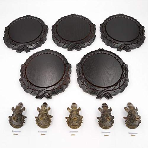 GTK - Juego de 5 placas de cuña talladas oscuras AF 16 cm con 5 piezas de cabeza de cuña, portada grande, tabla de cuñas, cartel para trofeos