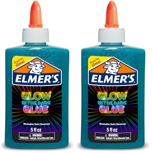 Elmer's Glow-in-The-Dark Glue | Blue | Washable & Nontoxic | 147 mL | Great for Making Slime | 1 Count (Pack of 2)