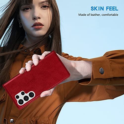 Image of ZZXX for Samsung Galaxy S22 Ultra Wallet Case with [RFID Blocking] Card Slot Stand Strong Magnetic Leather Flip Fold Protective Phone Case for Samsung Galaxy S22 Ultra Case Wallet(Red-6.8 inch)