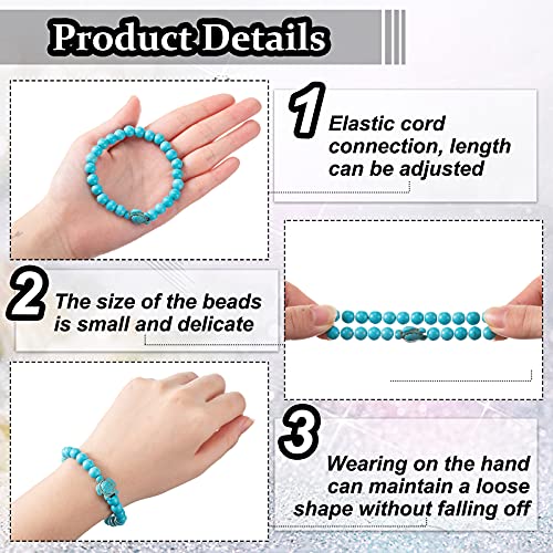 Bonuci Turtle Bracelet 4 Pieces Sea Turtle Beads Ocean Bracelets Natural Stone Turquoise Stretch Bracelet Gifts for Women Men3