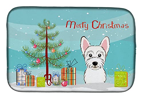 Caroline's Treasures BB1598DDM Christmas Tree and Westie Dish Drying Mat Absorbent Dish Drying Mat Pad for Kitchen Counter Dish Drainer Mat for Countertop, 14 x 21", Multicolor