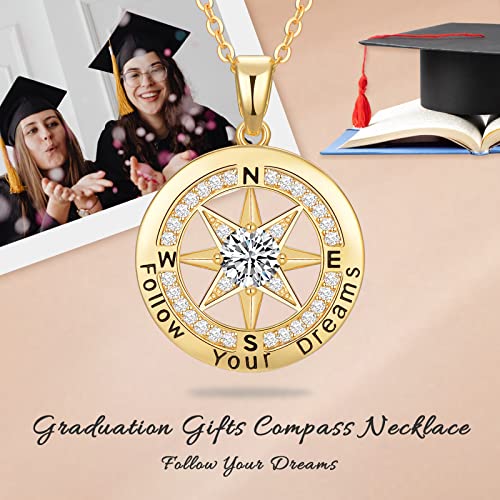 Meeshi Graduation Gifts For Her 2023, 18K Gold Plated Compass Necklace For Women, Class Of 2023 Graduation Jewelry For Women Girls, College Graduation Gifts For Girls Friends Students Sister Daughter #TOP3