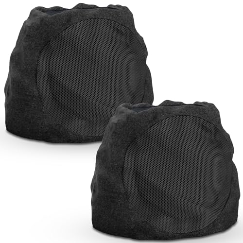 Outdoor Speakers Solar Powered & USB-C Rechargeable, Rock Speakers TWS Pairing Wireless Outdoor Speaker Bluetooth 5.4, LED Light Show, Waterproof, ideal for Backyard BBQ, Garden, Poolside (2-Pc,Black)