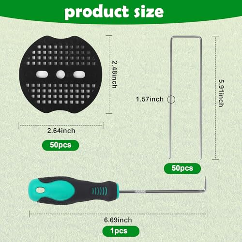 Erdanker Set, Erdanker Unkrautvlies, 50 verzinkte Erdnägel + 50 Unterlegscheiben + 1 Unkrautvlies Haken, Erdhaken geeignet zur Befestigung von Unkrautvlies, Unkrautvlies, Kunstrasen und Campingzelt