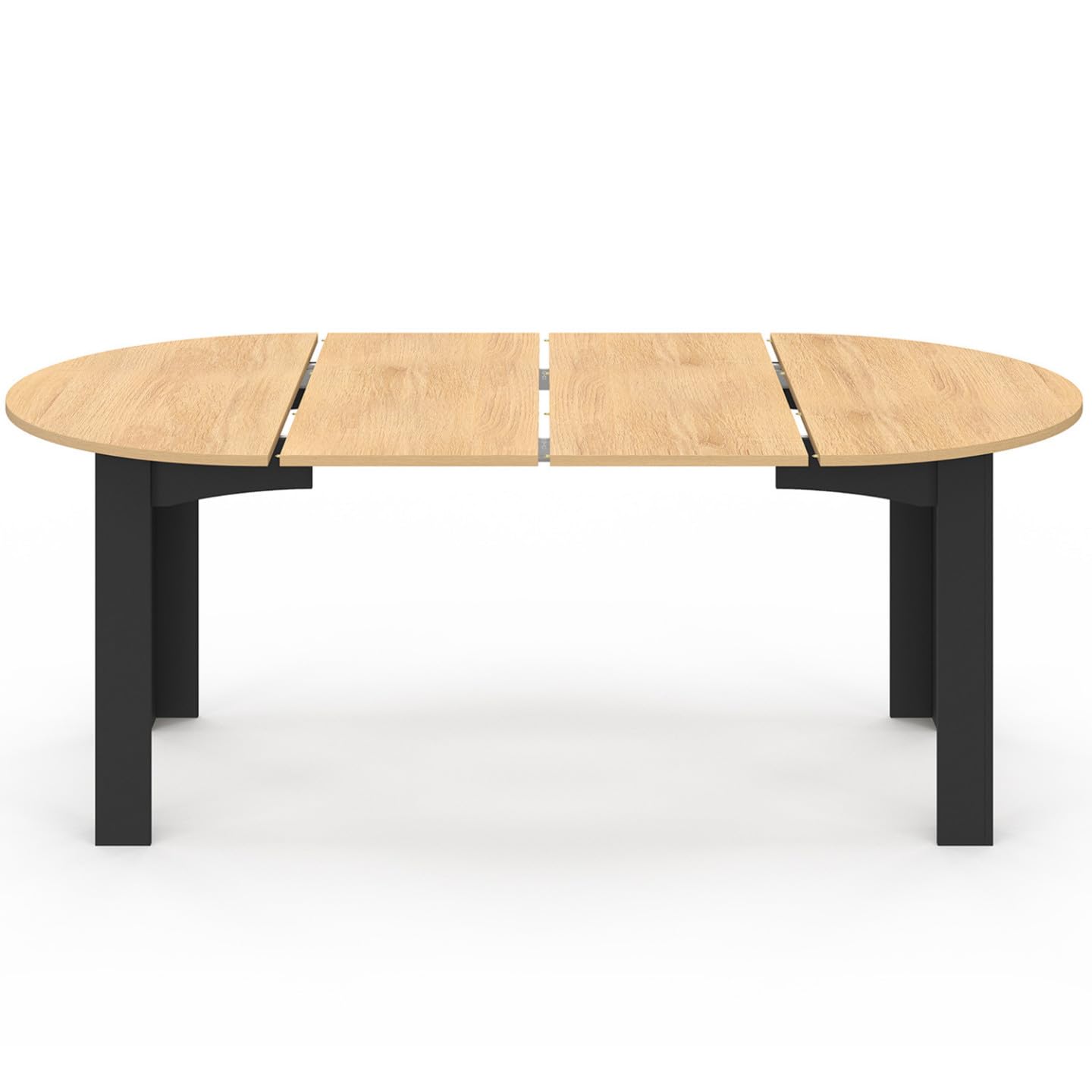 IDMarket - DONA Tavolo da pranzo rotondo allungabile per 4-10 persone, nero, piano effetto faggio 110-200 cm