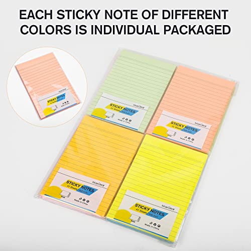 Maxgear Lined Sticky Notes 4X6 Inch, 360 Sheets Adhesive Self-Stick Note Pads, Bright Colored Sticky 4X6 Post It Notes, Leave Reminders Large Sticky Notes On Smooth Surface, 45 Sheets/Pad, 8 Pads #TOP4