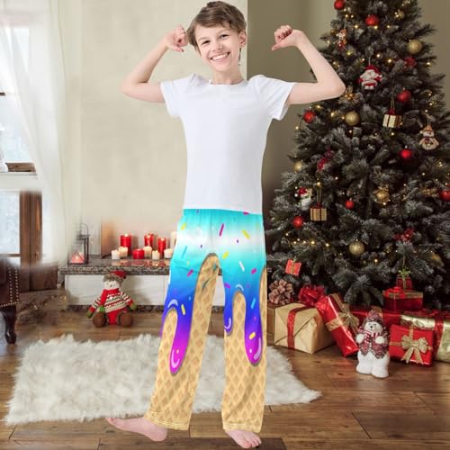 Boys' Pants Blue Purple Ice Cream Joggers Elastic Long Bottoms Trousers Sweatpants with Pockets Size 6-142
