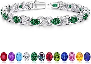 Iefil Tennis Bracelets for Women - Oval Birthstone Bracelets for Women Wife | 925 Sterling Silver Tennis Bracelet, Unique "X O" Design, Push Box Safety Clasp, Birthday Gifts for Women Wife Girlfriend