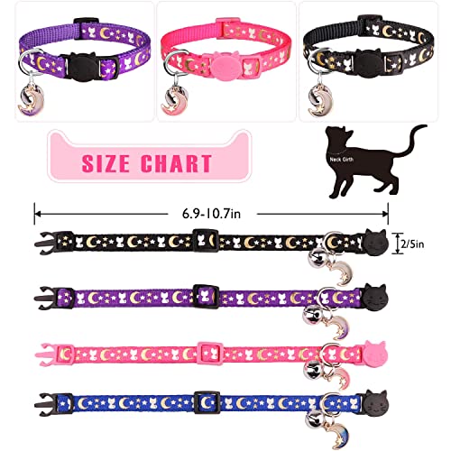 Hinialver 4 pcs cat collars with bell breakaway gold moons and stars adjustable safety kitten collars with charm glow in the dark 3 Hinialver 4 pcs cat collars with bell breakaway gold moons and stars adjustable safety kitten collars with charm glow in the dark - image 4