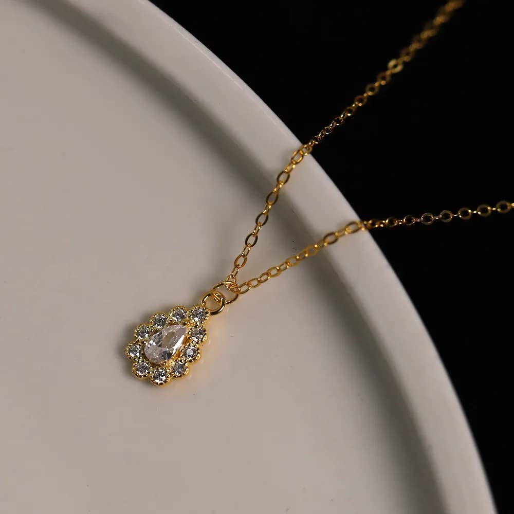 Collana in Argento 925 con pavé di, Pendente a Goccia, Catena a clavicola, Regalo di Gioielli da Donna