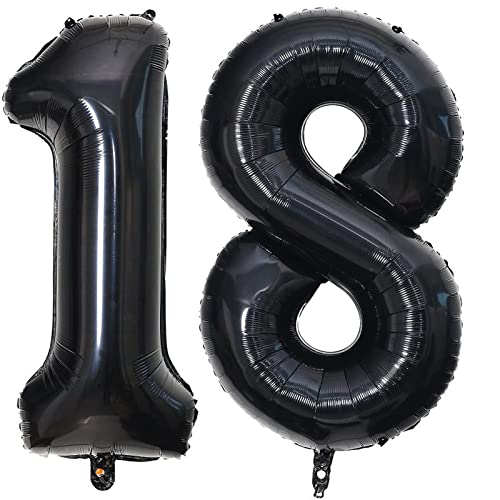 Image of 40 Inch Black 18 Number Balloons Giant 18 Balloons Black Birthday Balloons 18th Birthday Anniversary Events Party Decorations Supplies