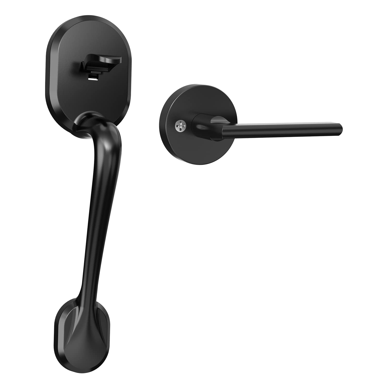 SMONETFront Door Handle, Entry Door Handleset with Door Lever for Right and Left Side Doors Single Cylinder Easy to Install for Homes Matte Black