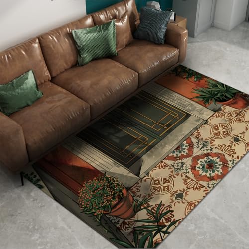 Tapis 160x200cm lavable antidérapant style nordique vintage pour salon et entrée - 2