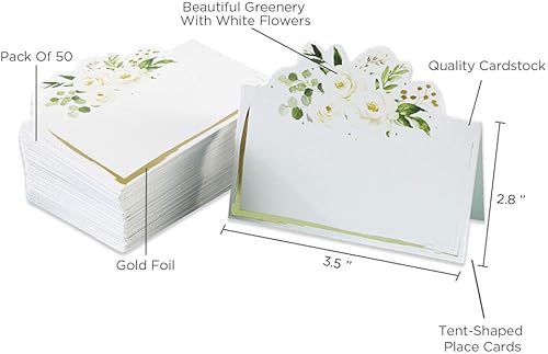 Miniatura 7 de Kate Aspen Decoraciones de fiesta verde salvia, tarjetas de lugar de tienda de campaña de eucalipto (juego de 50), perfectas para baby shower y