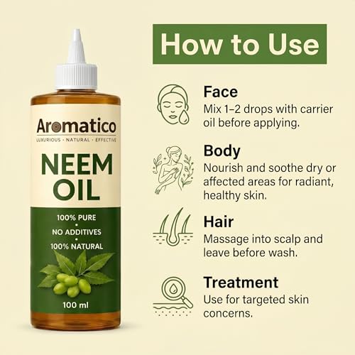 Image of AROMATICO Cold Pressed Neem Oil for Hair, Scalp & Skin - Neem Hair Oil for Dandruff, Scalp Care & Hair Growth | Natural Plant Care Oil | 100ml