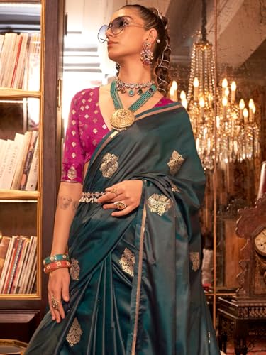 Image of AKHILAM Women's Satin Silk Bagh Printed Saree With Unstitched Blouse(KNTKLX391001 RJ Parent)