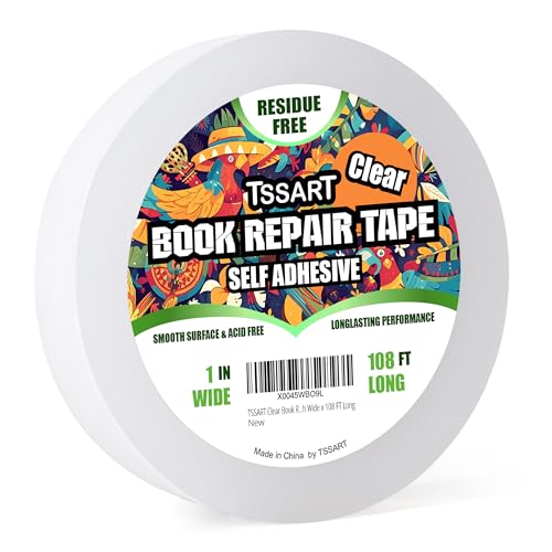 TSSART Clear Book Repair Tape - Self Adhesive Stretchable Book Tape, Essential Clear Repair Tape for...