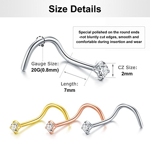 Briana Williams Nose Rings Rose Gold 10Pcs 20G Nose Screw Rings Studs Surgical Steel Piercing Jewelry 2mm Clear CZ by Briana Williams - Image 2