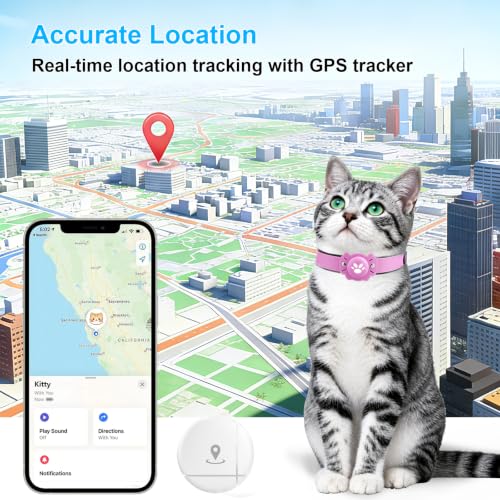 2-in-1 GPS Tracker for Cats: Smart Pet Collar with Real-Time Tracking,No Monthly Fee/Subscription (iOS & Android) Waterproof, Anti-Lost,365-Day Long Battery Life GPS Tracker Cat Collar (Pink)