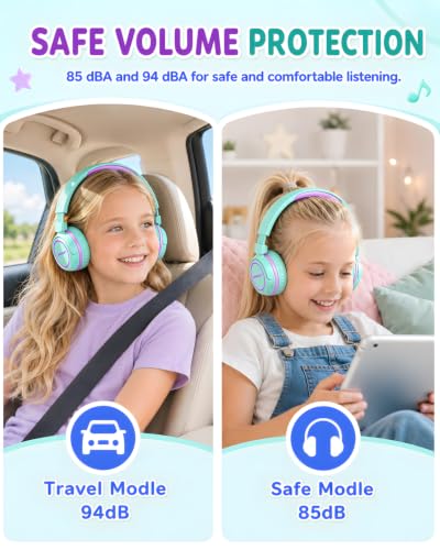 Jimonyer Kids Bluetooth Headphones, 80H Playtime Lightweight Wireless Headphones for Kids, 85/94dB Safe Volume Limit, Bluetooth 5.4, Built-in Mic Kids Headphones for School, Travel, iPad, Tablet - Image 2