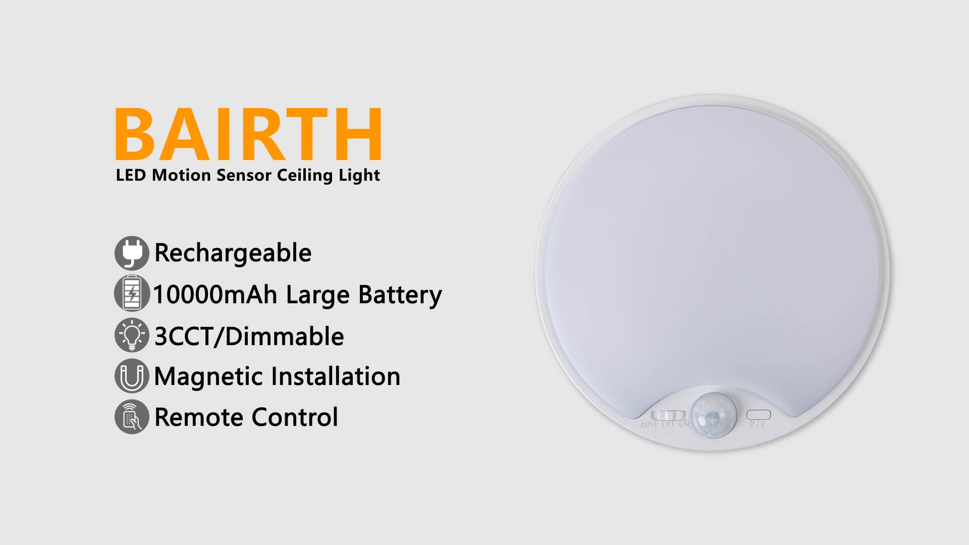 Image of Rechargeable Motion Sensor Ceiling Light, 12000mAh Battery Closet Light