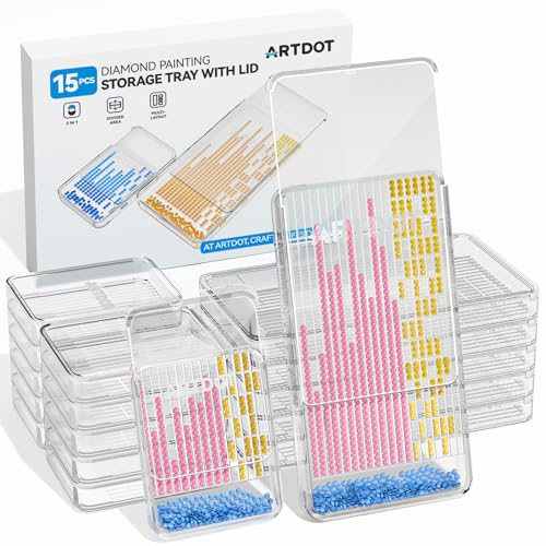 Image of ARTDOT 15-Piece Diamond Art Storage Trays Kits for Adults with Lids, 2-in-1 Stackable Diamond Painting Accessories and Tools