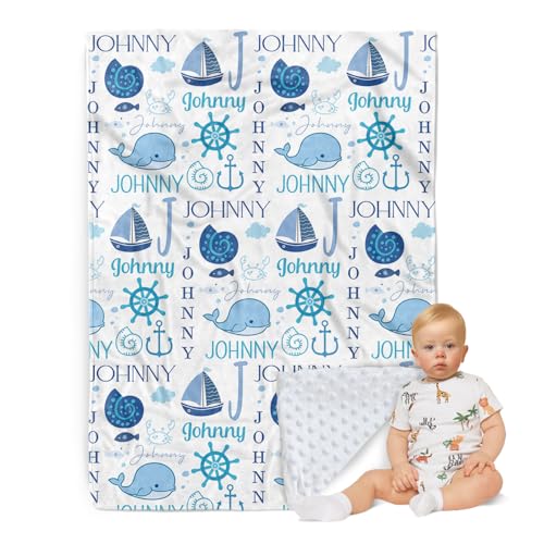 ZOTIMEF Personalized Baby Blanket - Animals Pattern with Multi-Fonts Names - Custom Soft Plush Double Layer Blankets with Dotted Backing for Boys Girls Gifts Color20-Marine Animals