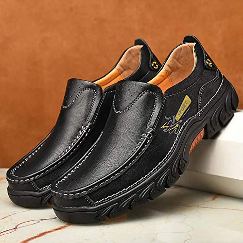 Image of COSIDRAM Men Walking Leather Shoes Sneakers Luxury Casual Slip On Loafers | Durable genuine leather upper, rugged non-slip outsole, suitable for outdoor hiking and daily casual commuting