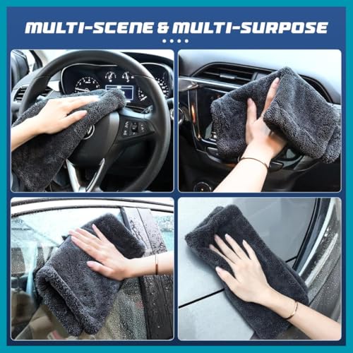 Image of AM Safe-X Microfiber Cloth for Car 1200 GSM 40x60 cms 1 Pcs Twisted Loop Super Absorbent Towel, Edgeless Design with Plush Pile & Lint Free Cloth for Drying & Detailing, Grey