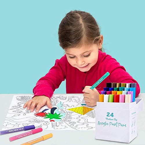 Acrylic Paint Pens, Morfone Markers 24 Colors Water Based Pen for Rock Painting, Canvas, Glass, Ceramic, Mugs, Wood, Crafts, School Project (Medium Tip)
