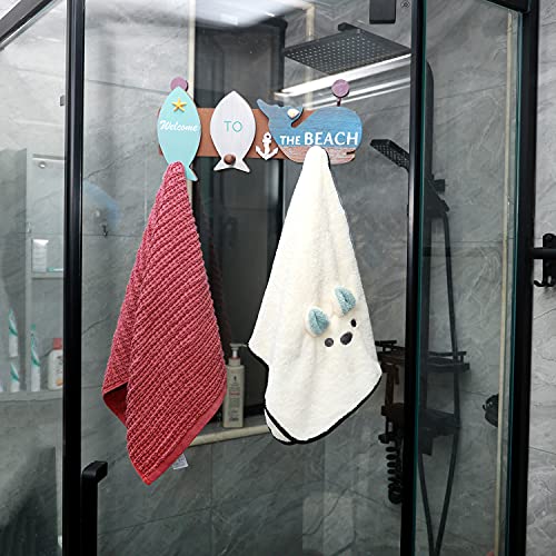 2-Pack Nautical Theme Hook Wall Mounted Wooden Coat Rack Key Hooks, Wooden Fish Welcome Key Holder for Wall with 3 Hooks Organizer, Welcome Door Wall Hook with Beach Nautical Decoration - Image 4