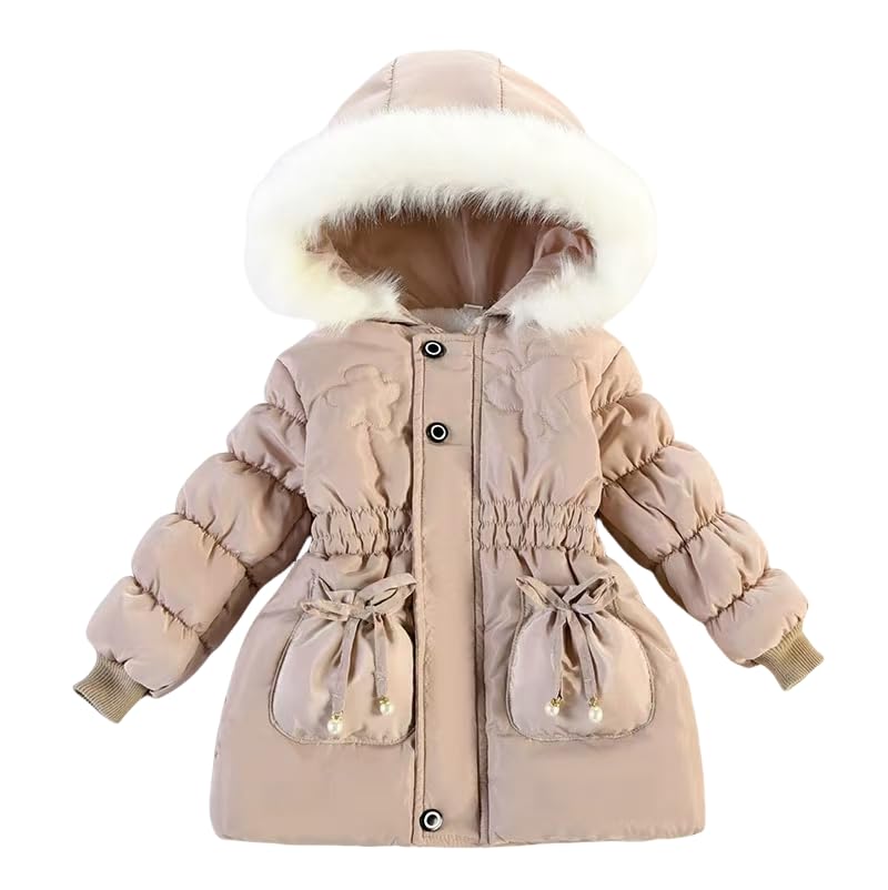 Girls Winter Warm Coat Windproof Hooded Faux Puffer Cotton Jacket Kids Winter Outerwear