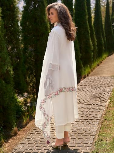 Image of INDO ERA Women's Pure Cotton Floral Embroidered Straight Kurta & Pant with Dupatta Set | Cotton Kurta Set For Woman