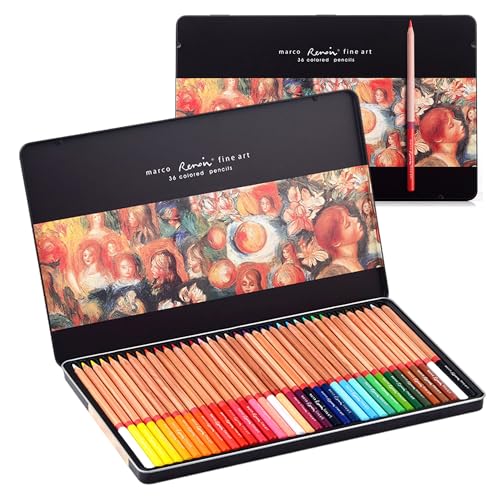 MARCO Buntstifte für Erwachsene zum Ausmalen - 36 Farben dicke Ölkreideminen Holzstifte ideal für Kunstschüler und Profis Geschenk in Eisendose 3100 Serie