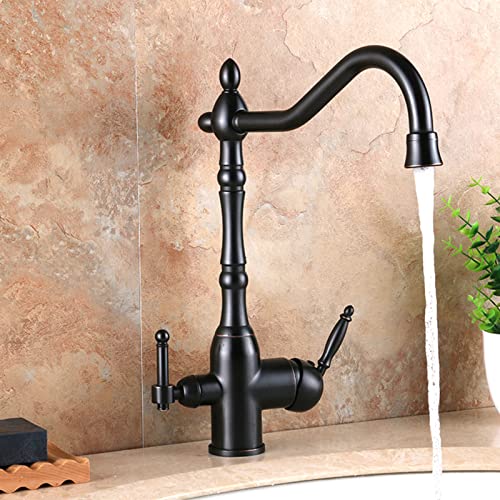 Générique Robinet Filtre à Eau 3 Voies, mitigeur 3 en 1 avec Bec pivotant pour Une Eau Potable Pure, Double poignée, Finition chromée, système de Filtration d'eau pour évier de Cuisine, KeYJ