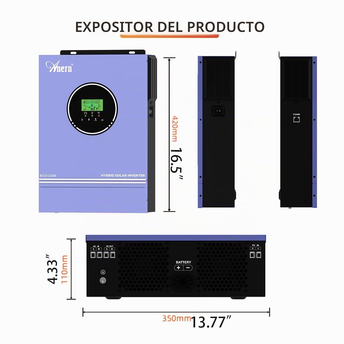 Anern 3000W Inversor Solar Híbrido 24V DC a 230V AC Sin Red Controlador Solar MPPT de 80A Integrado, Tensión de Entrada PV Máx.400V, Sinusoidales Inversor Híbrido Funciona con Batería De 24V