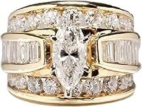 14K Gold Plated Marquise CZ Wedding Ring Set for Women - Bridal Engagement Promise Wideband Rings Sizes 6-10